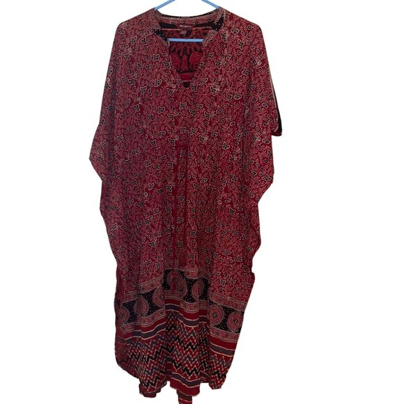April Cornell Womens Caftan Size 2XL Red Floral Adjustable Waist Pure Cotton - Picture 1 of 11